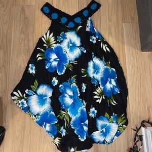 NWT Blue & Black Floral Beach Cover Up TBD O